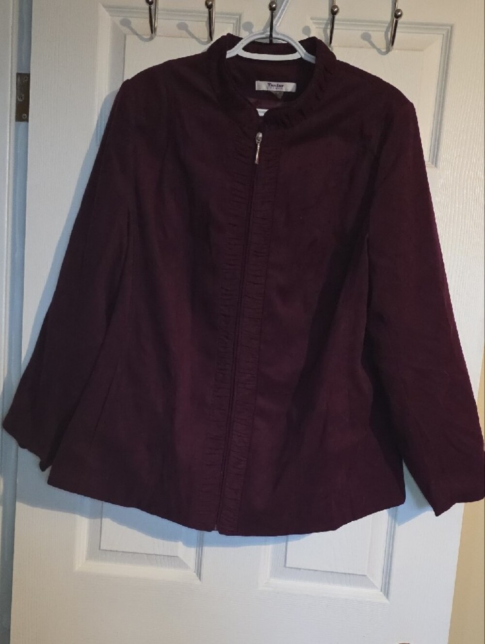 TanJay Burgundy Zip-Front Ruffle-Trim Jacket - Picture 3 of 3